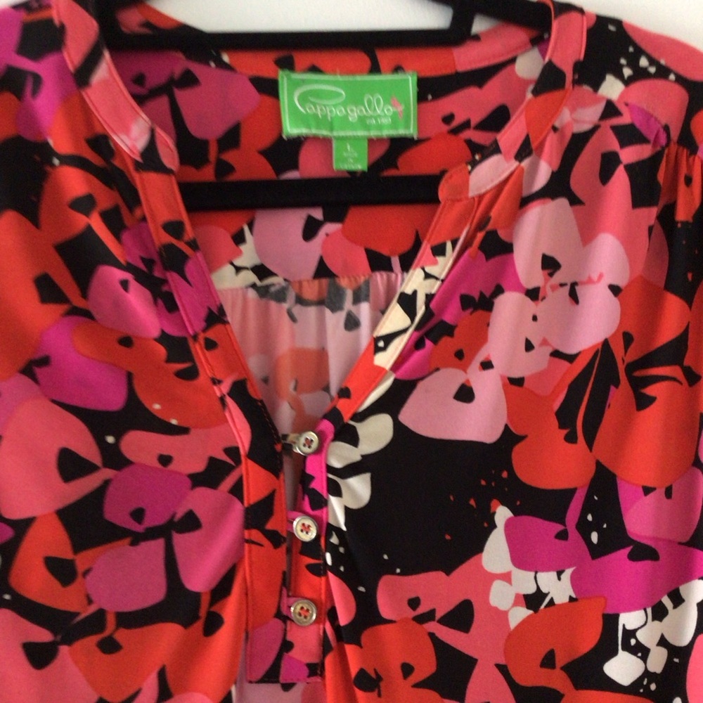Pappagallo pretty Black, Pink & White floral print, long sleeve Dress. Size L. - Picture 4 of 7